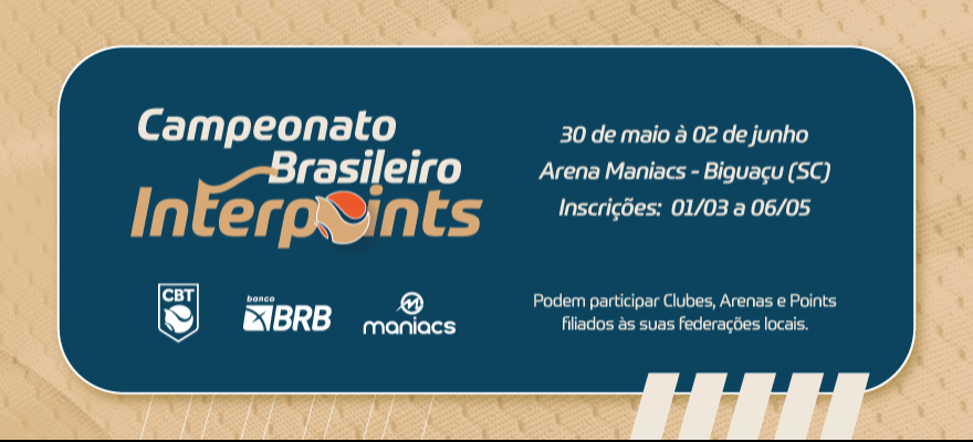 Inscrições abertas para o Campeonato Brasileiro Interpoints de Beach Tennis